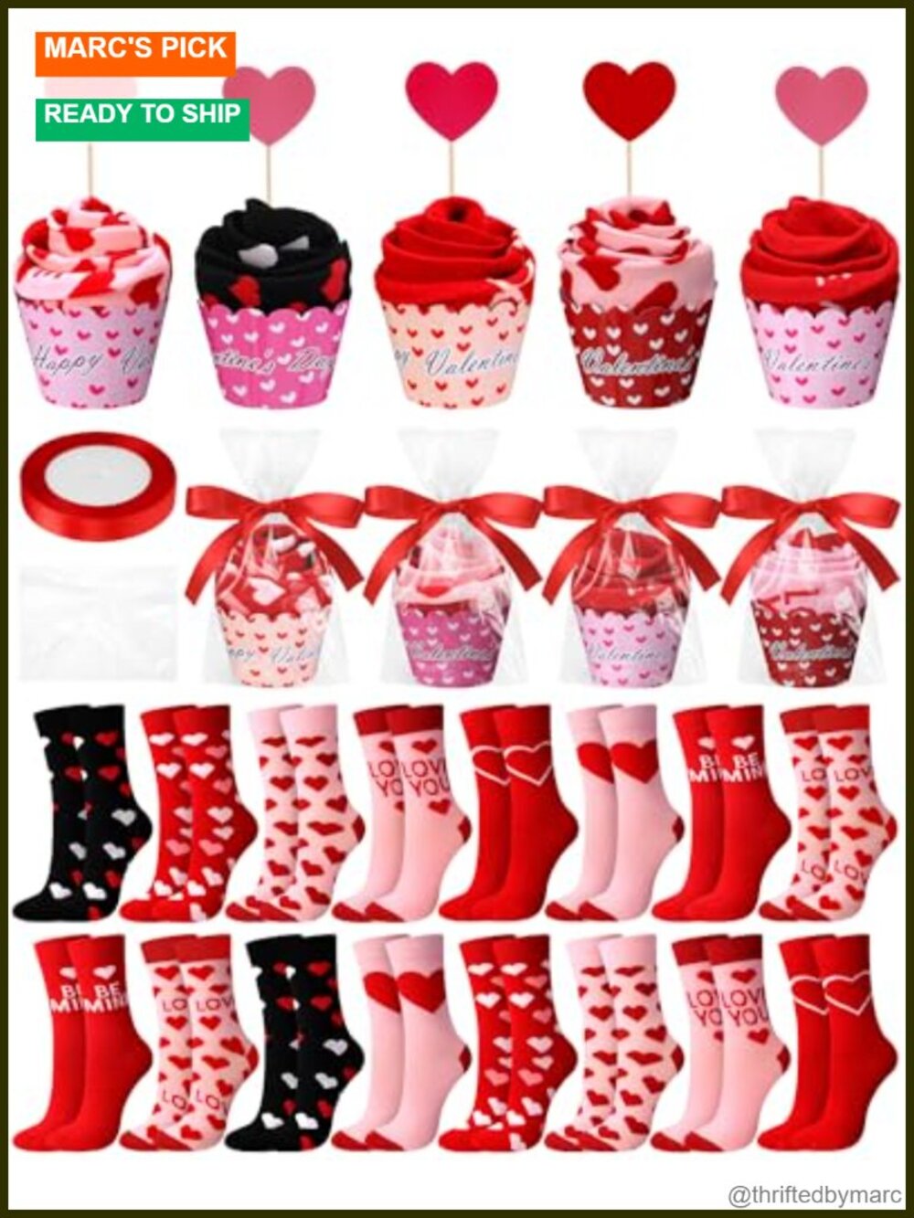 16 Pair Cupcake Socks Gift Set Party Favor Women's Crew Socks